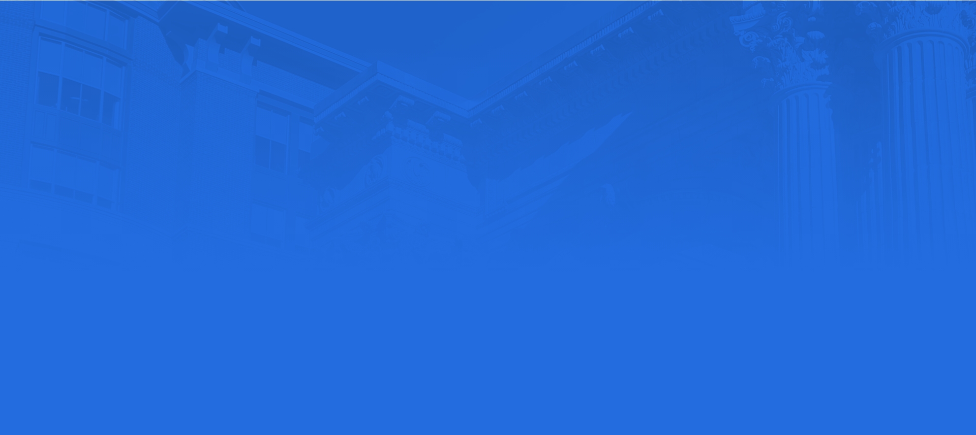 banner of building with blue overlay