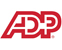 Red logo of ADP, featuring bold capital letters connected in a sleek design.
