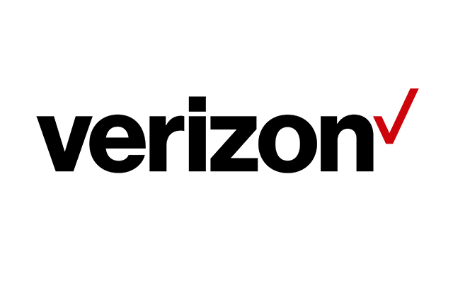 The image shows the Verizon logo with the word verizon in bold black letters, followed by a small red checkmark to the upper right of the text, all on a white background.